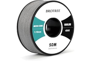 Brotree Micro Cuerda Paracord 1,18mm 50M Bobina para Pulsera, Bricolaje, Manualidades - 45 kg Charge de Rupture (Gris)