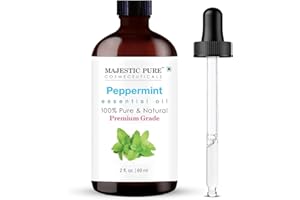 MAJESTIC PURE Huile essentielle de menthe poivrée pure Majestic avec compte-gouttes en verre - 2 fl oz - Huile de menthe poivrée 100% pure et naturelle - Huiles essentielles de qualité supérieure pour diffuseur
