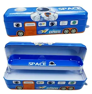 FunBlast Pencil Box for Kids Bus with Moving Tyres & Sharpener for Kids Truck, Unicorn Pencil Box for Girls, Geometry Box for Kids & Girls (Multicolor)