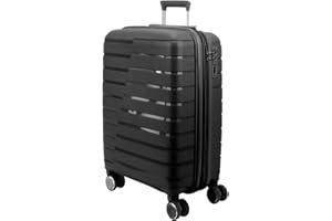 EUES Maletas de Viaje para Grande para Avión Trolley Rígida (75 x 50 x 32 cm), Maleta de Viaje con Ruedas Giratorias y Cerraduras de Dial Material PP Ligero (Negro-L)