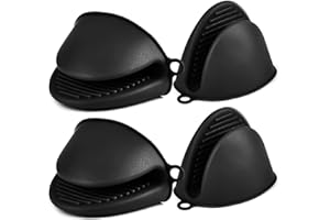 AUAUY 2 Paar Silikon Ofenhandschuhe Verdicken, Mini-Ofenhandschuh Anti-Rutsch Hitzebeständige Silikon Topflappen, Mini Ofen Mitts, wasserdichte Topfhandschuhe zum Backen Kochen BBQ Grillen (Schwarz)