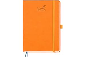 BEZEND Agenda Settimanale 2025 Verticale A5 Carta da 100 g/m², Scheda Mensile, Portapenne e Tasca Interna | 15,5 x 21,5 cm Copertina Rigida in Pelle PU - Arancione