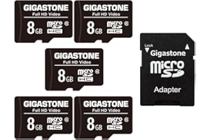 Gigastone Karta pamięci 8 GB, zestaw 5 kart, duża szybkość odczytu do 80 MB/s. idealna do przenośnych filmów Full HD, U1 C10 Micro SDHC UHS-I z 2 mini etui i 1 adapterem SD.