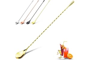 YUNAI Cocktail-Mischlöffel aus Edelstahl, 30 cm Bar Long Handle Löffel, Spiral-Design, langer Griff, Cocktail-Rührlöffel für Cocktail-Shaker, gedrehter Barlöffel, Cocktaillöffel (Gold)