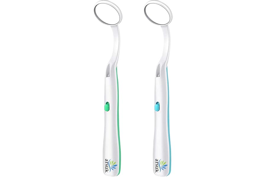 ARSUK Dental Mirror with Light Anti-Fog, Dental Mirror for Mouth Teeth Inspection, Dentist LED Mirror for Oral Care, 5.90 Inches (15 cm), Blue & Green, Pack of 2