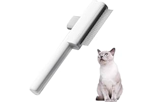 RUILILANG Pet Hair Remover Comb, Cat Brush with Release Button, Self-Cleaning Flea Comb, Metal Side by Side Tooth Dog Combs, Pet Grooming Brush for Shedding Tangles & Removal Loose Hair for Dogs Cats