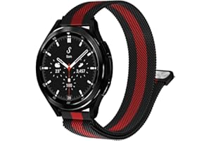 JZK 20mm Metall Armband Kompatibel mit Samsung Galaxy Watch 5/Watch 5 Pro/Galaxy Watch 4/Watch 4 Classic 40mm 44mm/42mm 46mm/45mm, Milanese Loop Magnetisch Armbänder (Schwarz-Rot, 20mm)