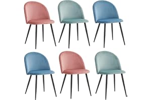 BenyLed Set di 6 Sedie da Pranzo Scandinave, Sedie da Cucina in Velluto, Sedie Imbottite Cucina con Gambe in Metallo Nero (Verde+Blu+Rosa/Nero Piedi)