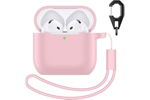 Charlam Silicone Case Compatible with AirPods 4 Case 2024, Soft Full Body Case Cover Shockproof Protective Case for Apple AirPods 4th Generation Case with Lanyard and Keychain, Pink