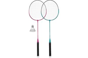 Outtec® Raquette Badminton Set Complet avec 1 Volant Badminton en EVA et 2 Raquette de Sport pour Adulte et Jeunesse, Construction 2 pièces, pour Jeux Exterieur, Idéal Loisirs en Plein Air et Sport