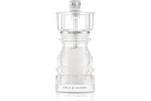 Cole & Mason London Acrylic Salt Mill, 13cm Salt Grinder with Adjustable Grind, Non Corroding Ceramic Mechanism, Seasoning Mill, Lifetime Mechanism Guarantee