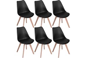 IZTOSS Juego de 6 Sillas de Cocina Modernas, 6 Sillas de Comedor con Patas de Madera, Comodo Cojín de Asiento de Espuma (B-Negro-6 piezas)