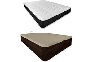 Duérmete Online Pack Colchón Viscoelástico Pocket Visco Reversible + Canapé Madera Abatible Gran Capacidad, Wengué, 150 x 190