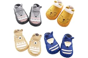 XM-Amigo 4 Paires de Chaussons Chaussettes Semelle Souple Antidérapants pour bébé - 0-24 Mois