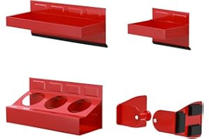 Mayouko Magnetic Toolbox Shelf & Tray Set, 4-Piece Tool Box Cabinet Side Shelf Storage, Workshop, Spray Can & Tissue Holder, Red