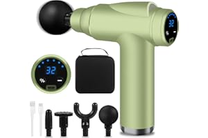 BUOAZR Massagepistole, Mini Muskel Massage Pistole mit 32 Geschwindigkeiten bis zu 3500U/min und 4 Massageköpfen, Elektrisches Massagepistole mit LCD-Bildschirm zur Körper Muskel Entspannen(Grün)