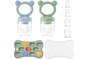 DOUUCO Set di dispenser per frutta per bambini, con contenitore per alimenti per bambini, tiralatte e ciuccio in silicone, adatto per bambini da 4 a 24 mesi