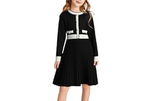 GRACE KARIN Girl’s Sweater Dress Long Sleeve Crew Neck Contrast Casual Dress Winter A-Line Midi Knitted Dress 6-14 Years