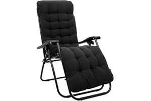 Zyncove Deck Chair Cushion, Long Lounger Cushion, 170 x 53 cm, Portable Cushion for Garden Loungers, Replacement Bench and Deck Chair (Black)