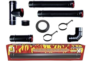 MBM Tubos del Kit estufa de pellets 80 mm. tubo de acero negro esmaltado resistente 600 ° CE Hecho en Italia chimenea porcelana.