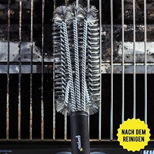 Profi Grillbürste mit extra langem Griff (45cm) – 3x schnellere Grillrost-Reinigung durch 3 in 1 Edelstahl-Bürsten – Ideal zum Reinigen eines Holzkohle-, Gas oder Elektro-Grills - 5