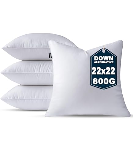 OTPIPCS Set van 2 kussenvullingen 55 x 55 cm, alternatief voor dons 22 x 22 inch, grote pluizige decoratieve witte vierkante kussens voor woonkamer, bank, bed, sofa