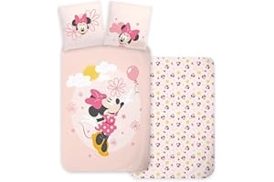 BRANDMAC Juego de cama Disney Minnie Bebé, 100% algodón, funda nórdica de 100 x 135 cm y funda de almohada de 40 x 60 cm