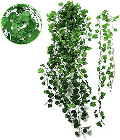 12pack Artificial Ivy Fake Hanging Vine Plant Leaves Garland 7.54ft Home Garden Wall Decoration,Green (grape)