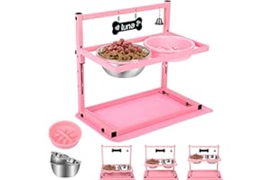 ADENGL Erhöhter Futternapfständer mit zwei 1700 ml Edelstahl-Futternapf, einem langsamen Futterspender und auslaufsicherer Matte, verstellbarer Hunde-Futterspender, erhöhte Hundenäpfe für große, mittelgroße