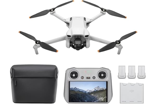 DJI Bundle Fly More Mini 3 (DJI RC) – Mini Drone Caméra Léger avec Nacelle à 3 Axes et Vidéo 4K HDR, Trois Batteries pour un Vol de 114 Min, Prise de Vue Verticale, Transmission Vidéo jusqu’à 10 km