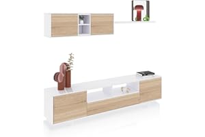 duehome | Mueble de Salon Moderno, Modulos Comedor, Modelo Kenzo, Acabado en Blanco Brillo y Roble Canadian, Medidas: 200 cm (Ancho) x 41 cm (Fondo) x 46 cm (Alto)