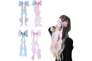 Bamyli 4 Pcs Colorful Ribbon Hair Bows,Girls Hair Bows,Colorful Butterfly Long Ribbon Hair Accessories Alligator Clips for Girl Women Gifts Wedding Birthday Party