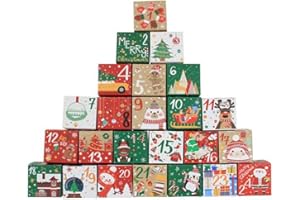 SHJOEE 24 Calendario de Adviento Cajas Plegables de Colores Adviento Caja de Regalos de Papel con Tapas Navidad Caja para Dulces Bolsa para Calendario de Adviento para Regalos de Decoración Navideña