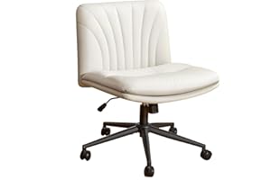 naspaluro Sedia da Ufficio senza Braccioli, Sedia Scrivania con Ampio Cuscino con Ruote, Sedia Girevole, Schienale Reclinabile e Altezza Regolabile per Studio, Camera da Letto, Beige
