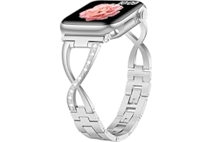 Sixmoat Metal Straps Compatible with Apple Watch Strap for Women 38mm 40mm 41mm 42mm 44mm 45mm 46mm 49mm, Bling Dressy X-Shape Bracelet for iWatch Ultra SE Series 11 10 9 8 7 6 5 4 3 (Silver)
