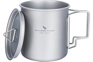 Boundless Voyage Camping Cookware 420ml Titanium Camping Pot with Lid Foldable Handle Ultralight Titanium Cup Coffee Mug for Backpacking Hiking Ti3025D