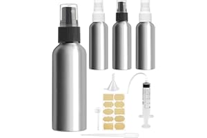 Bohoray 4 Piazza 100ml Flacone Spray Vuoto,Alluminio Bottiglia Spray,Contenitore Spray Vuoto,Portaprofumo Da Viaggio,Spray Superfine Flaconi Spray Vuoti,Atomizzatore Con Etichette,Imbuti,Siringhe