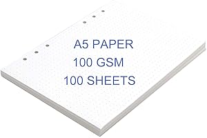THXMADAM Carta A5, Ricariche A5 Pagina Inserti da 100 gsm Carta Punteggiata Pagine a fogli mobili 6 hole Dotted Page Paper per 6 fori Taccuino Quaderno Notebook Agenda Diario A5, 100 fogli di cart/200 pagine