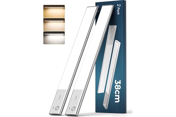 FULEN Lampe LED Rechargeable, 38CM Barre LED Cuisine avec Détecteur de Mouvement Intérieur, Lumière Sans Fil avec Batterie 3500mAh, Éclairage LED Cuisine Sous Meuble, 3 Températures de Couleur,Argent