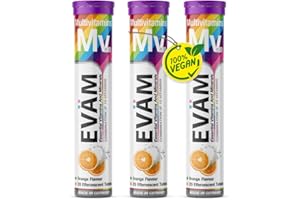 ‎EVÄM EVÄM Multivitamin Brausetabletten I Geschmack Orange I 3x 20 Stück I Nahrungsergänzungsmittel mit 10 wichtigen Vitaminen für den täglichen Vitaminbedarf I Vegan I Zuckerfrei I Made in Germany