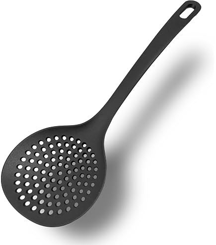 Cucchiaio Forato In Silicone E Acciaio - Schiumarola Con Manico Ergonomico, 33.5 Cm, Rosso