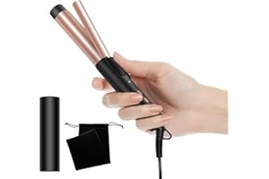 ATOPSKINS 25mm Mini Boucleur a Cheveux, Fer a Boucler Revêtement Antistatique en Céramique Tourmaline,Bigoudis Cheveux Court LED,Fer à Boucler avec 3 Température,Fer a Friser Double Tension & Sac rangement