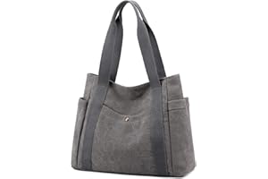 JIANLINST Schultertaschen für Damen Canvas Handtasche Umhängetasche Große Multi Damentasche Henkeltasche für Arbeit Shopper Reise Grau