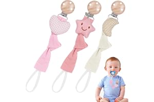 Vicloon bomulls nappklämma, 3 st nappklämma med klämma Tyg Nappkedja för baby för att fästa napp på babykläder för baby shower present