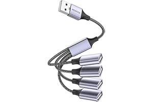 MOGOOD Rozdzielacz USB, 4-portowy adapter elektroniczny USB 2.0, wielogniazdowy hub USB do przesyłania danych i ładowania zasilania, kompatybilny z klawiaturą, komputerem, telewizorem, laptopem,