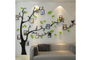 GUANGMU 3D Albero Adesivi, Fai da te Albero Adesivo da Parete Murali Cornici per Foto Sticker Decorazioni per Soggiorno, Asili Nido, Bambini Stanze, Camera da Letto(X Verde Destra,M: 150 * 210CM)