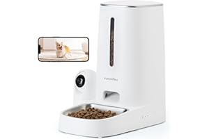 FUKUMARU Automatic Cat Feeder with Camera,1080P HD Video Pet Feeder with Night Vision, 5G WiFi APP Control, 2-Way Audio, Low Food, Motion & Sound Alerts