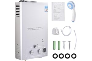 UOCOMDER Scaldabagno a gas propano GPL da 18 litri, scaldabagno istantaneo senza serbatoio da 36 kW con kit doccia, bruciatore caldaia per campeggio, camper, casa