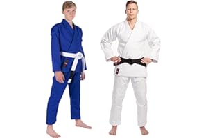 VADER SPORTS EST.2001 WITH YOU ALL THE WAY Vader Premium Judoanzug für Erwachsene, 550 g/m², mittelschwer, 100 % Baumwolle, Judo Gi, BJJ Uniform, Blau & Weiß, Trainings-Judogi mit kostenlosem weißem Gürtel