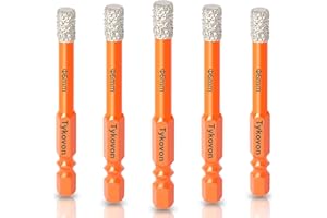 H8W8H 5 Pcs 6mm Diamond Drill Bits, Porcelain Tile Drill Bit, Hex Shank Diamond Dry Drill Bits Sets for Granite, Ceramic, Marble, Tile Stone, Glass, Hard Materials